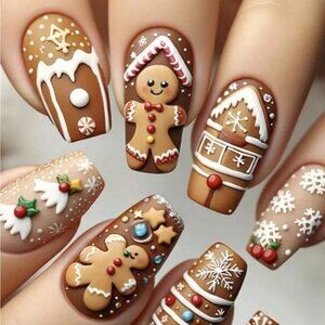 24pcs/Box Christmas Cookie, Candy & Snowhouse Nail Art Stickers, acrylic